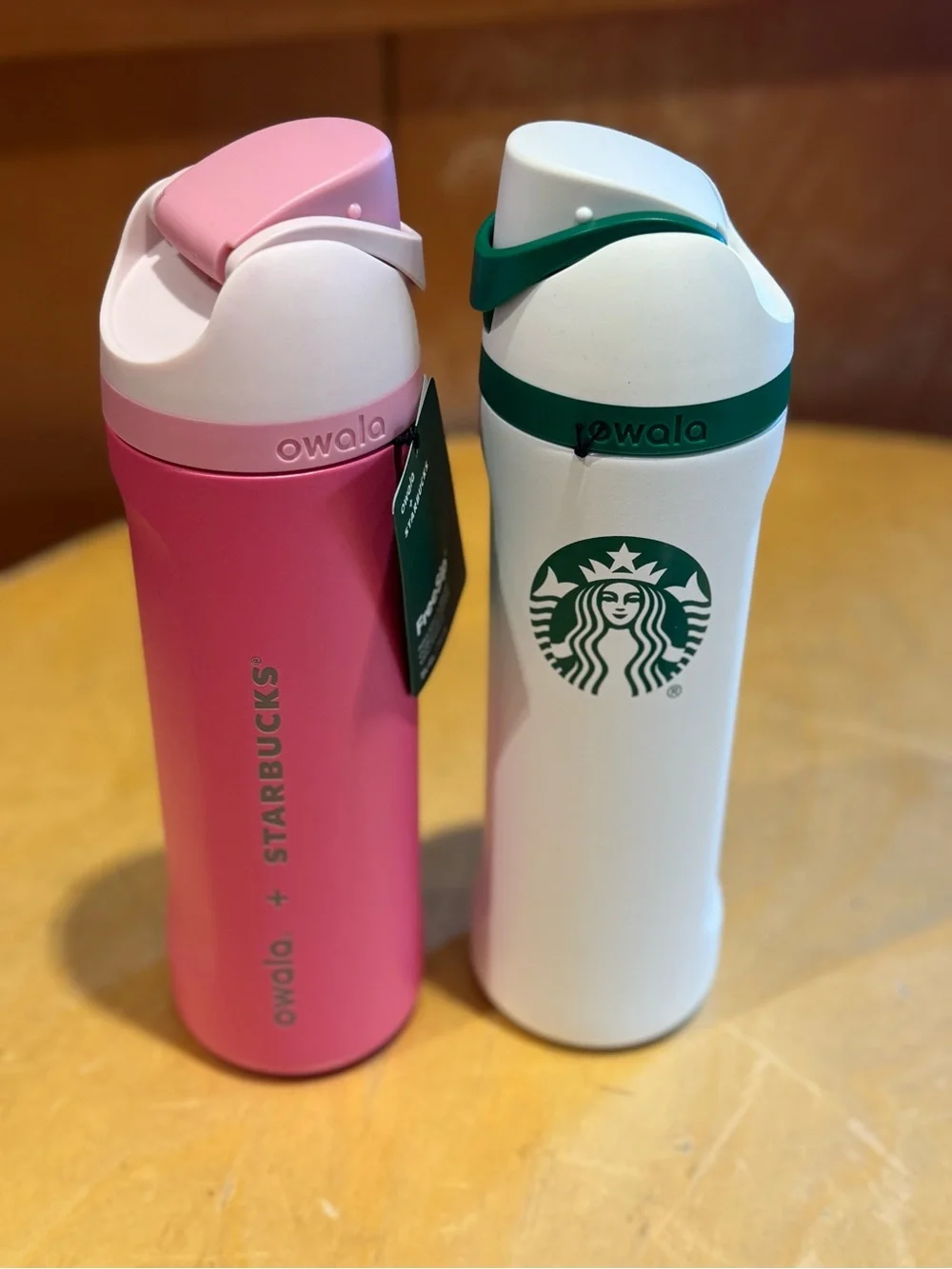 2 Starbucks x Owala Pink & White Travel Bottles tumblers